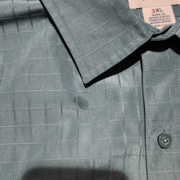 Harbor Bay Adult Short Sleeve Men's Shirt 3XL Polyester Blue Embossed Check - Picture 4 of 9